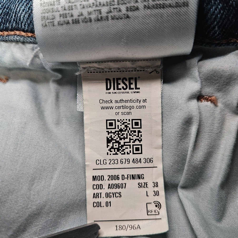 Diesel 2006 D-Fining Tapered Button Fly Blue Jeans Men's 38 (38x27.5) Whiskering - Picture 8 of 14
